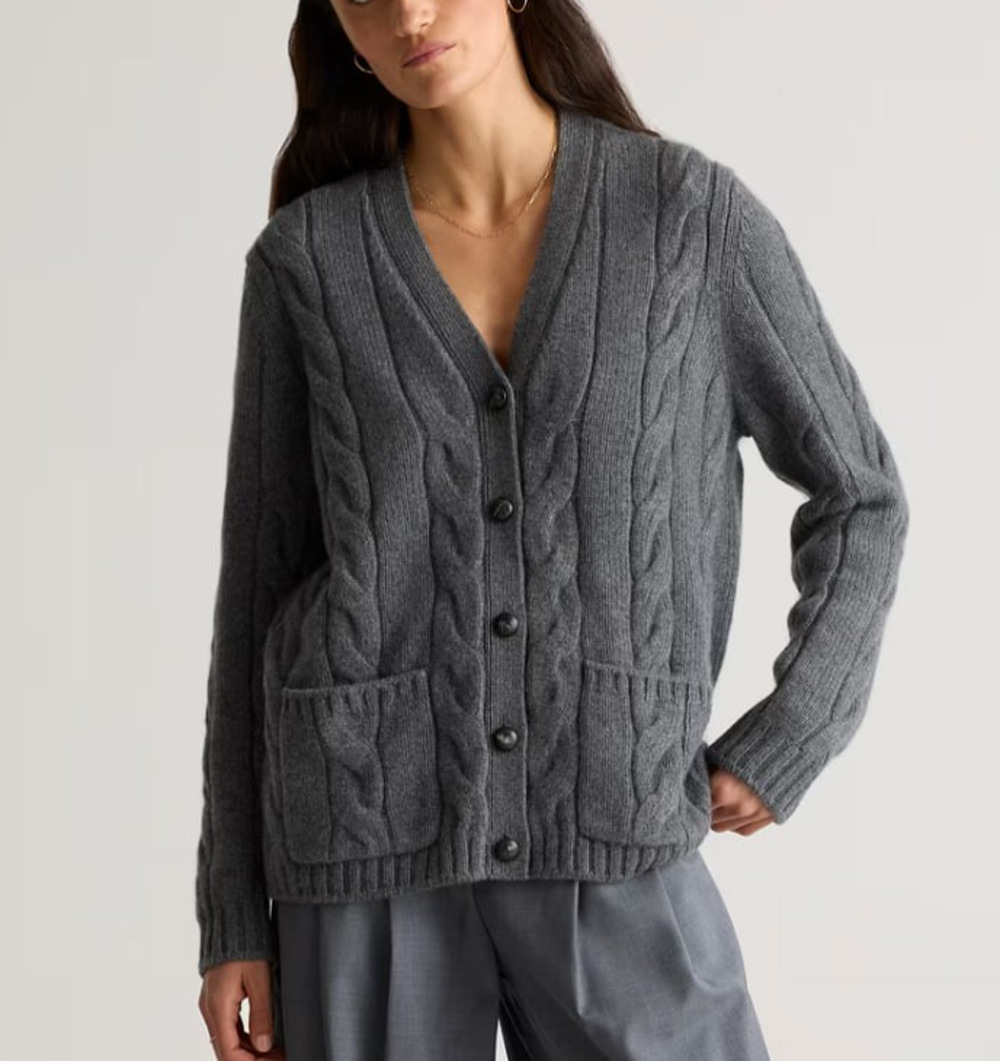 Quince Cable Knit Cardigan Button Sweater Organic Cotton Oversized XS A010856